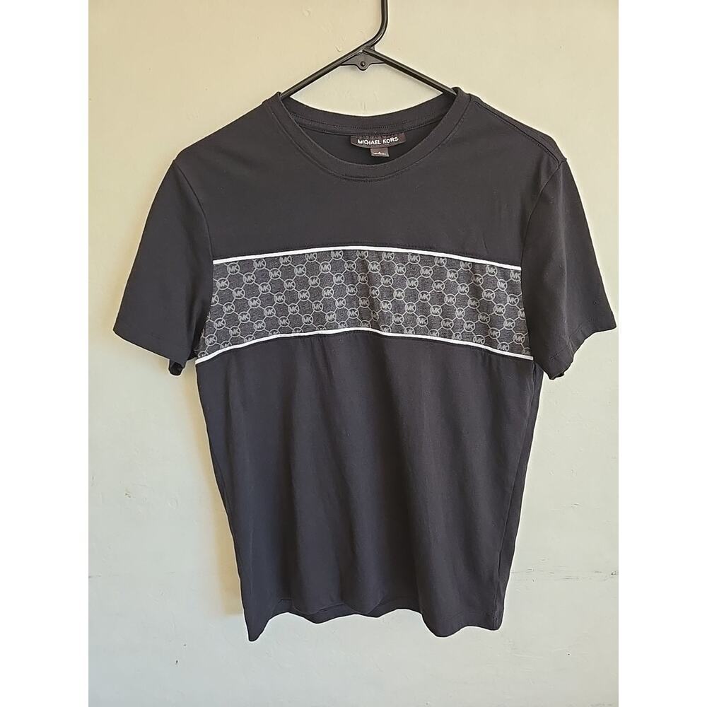 Michael Kors Mens Cotton Blend MK Logo Crew Neck T Shirt Black Small